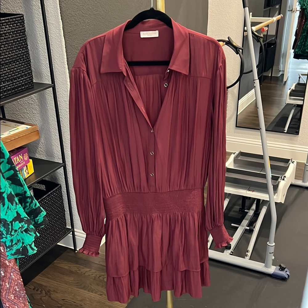Ramy Brook Long Sleeve Burgundy Pleated Dress - XL